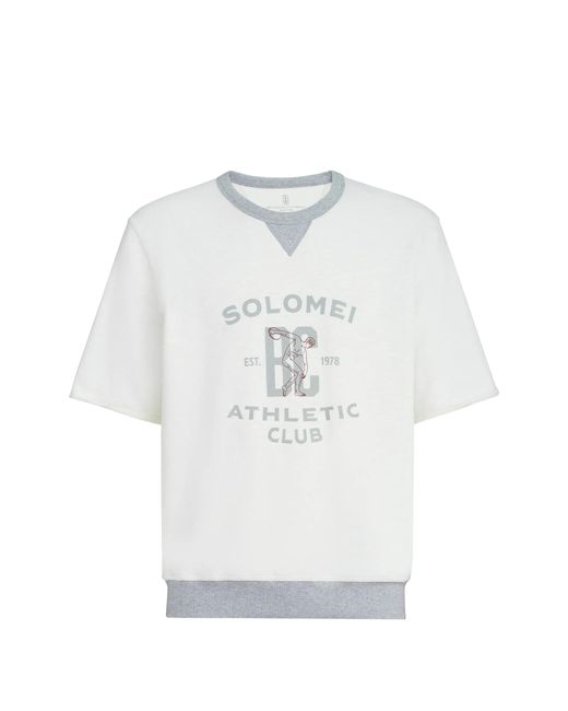 Brunello Cucinelli White Cotton Jersey T-Shirt With “Solomei Athletic Club” Print for men