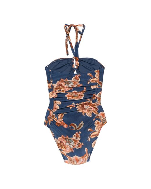 Zimmermann Blue Aster Wide Link One Piece Floral-print Swimsuit
