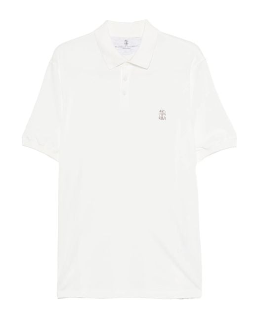 Brunello Cucinelli White Short-sleeve Cotton Polo Shirt for men