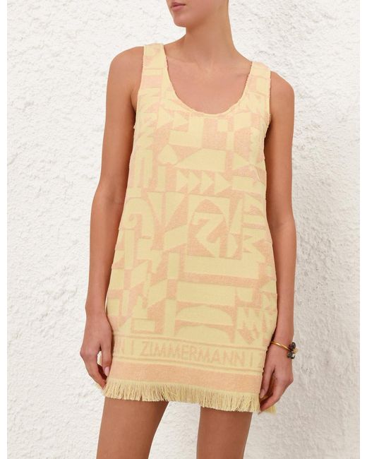 Zimmermann Natural Solstice Geometric-pattern Fringed Mini Dress