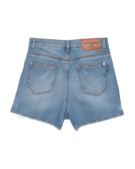 Ermanno Scervino Blue Lace-panelling Denim Mini Shorts