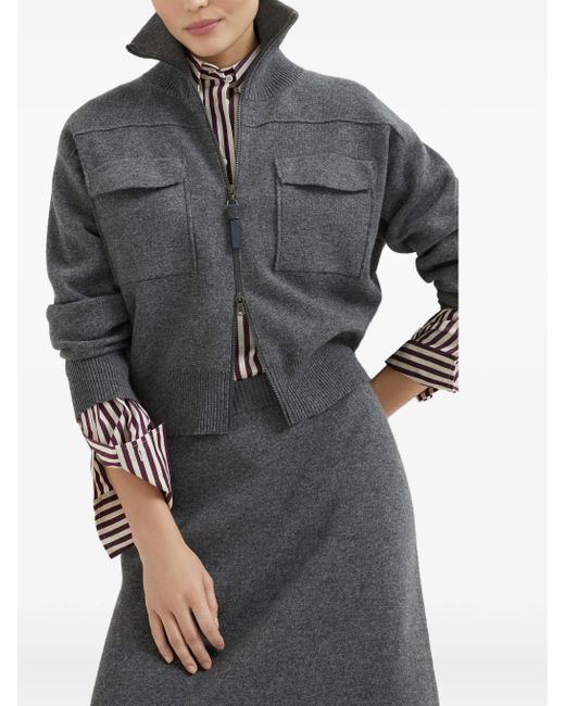 Brunello Cucinelli Gray Cashermere Zipped Cardigan