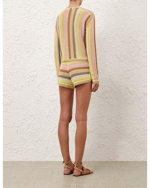 Zimmermann Natural Indra Stripe Crochet Shorts