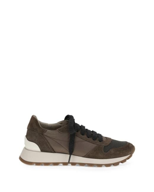 Brunello Cucinelli Brown Monile Suede-panelled Sneakers