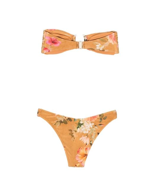 Zimmermann White Mahon Bamboo Floral-print Bikini