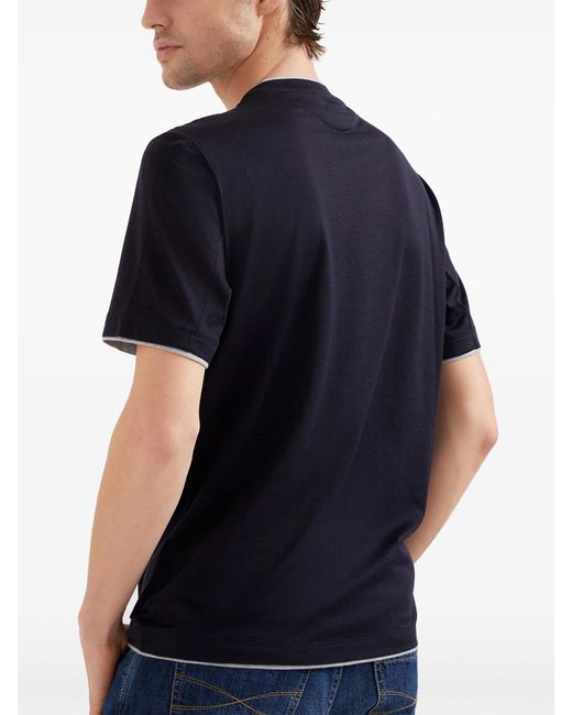 Brunello Cucinelli Black Contrasting-trim Jersey T-shirt for men