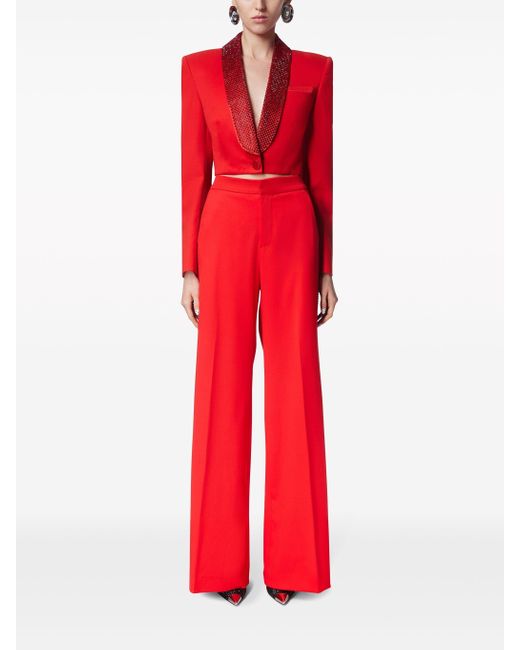 Area Red Crystal-embellished Palazzo Trousers