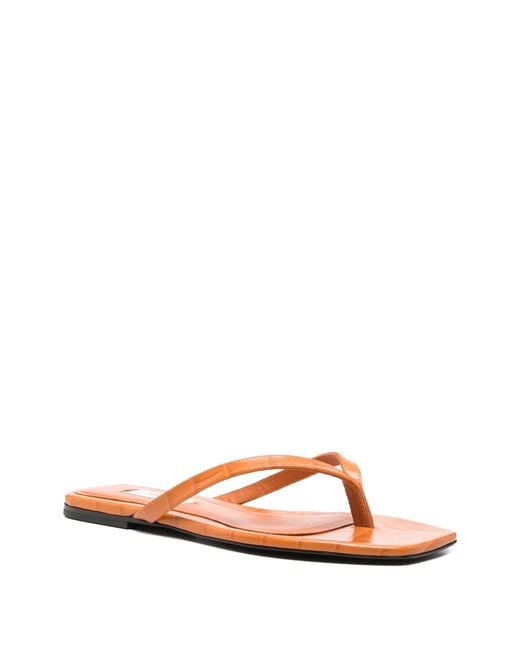 Totême Brown Croco-embossed Flip Flops
