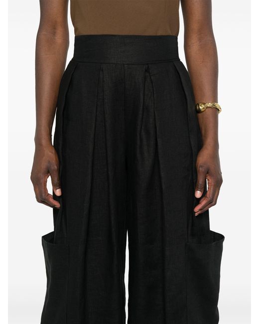 Ermanno Scervino Black Pleat-Detail Linen Trousers