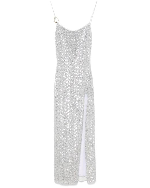 Oseree White Sparkling Sequin Long Dress For