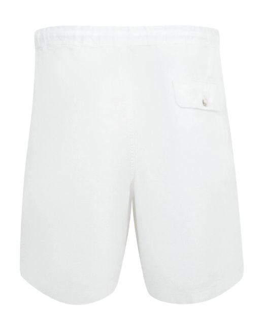 120% Lino White Drawstring Linen Shorts for men