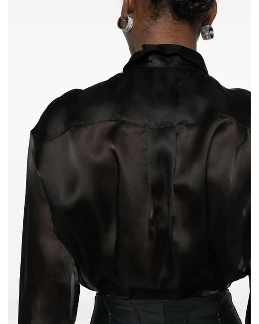 Mugler Black Semi-sheer Silk Bodysuit