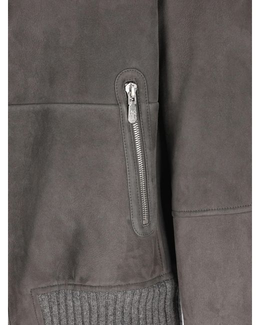 Brunello Cucinelli Gray Shearling-trim Ribbed Jacket for men