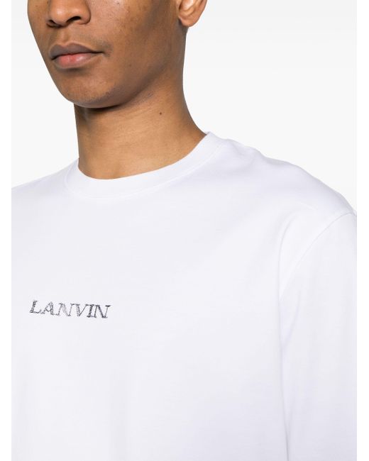 Lanvin White Logo-embroidered Cotton T-shirt for men