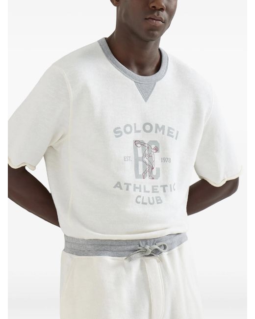 Brunello Cucinelli White Cotton Jersey T-Shirt With “Solomei Athletic Club” Print for men