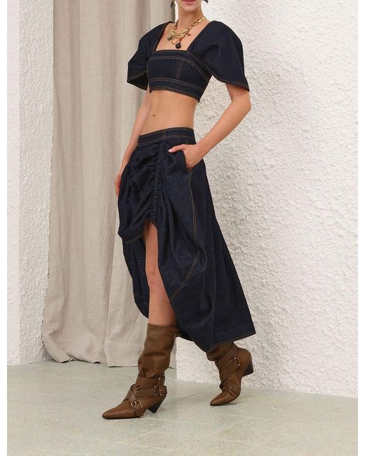 Zimmermann Blue Rebellion Denim Midi Skirt