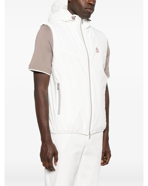Brunello Cucinelli White Hooded Waistcoat for men