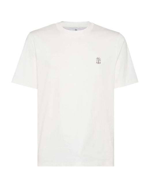Brunello Cucinelli White Logo-printed T-shirt for men