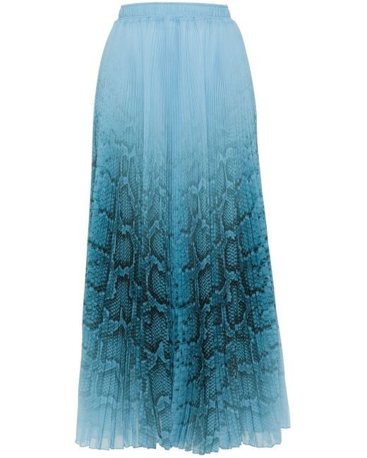 Ermanno Scervino Blue Snake-print Pleated Skirt