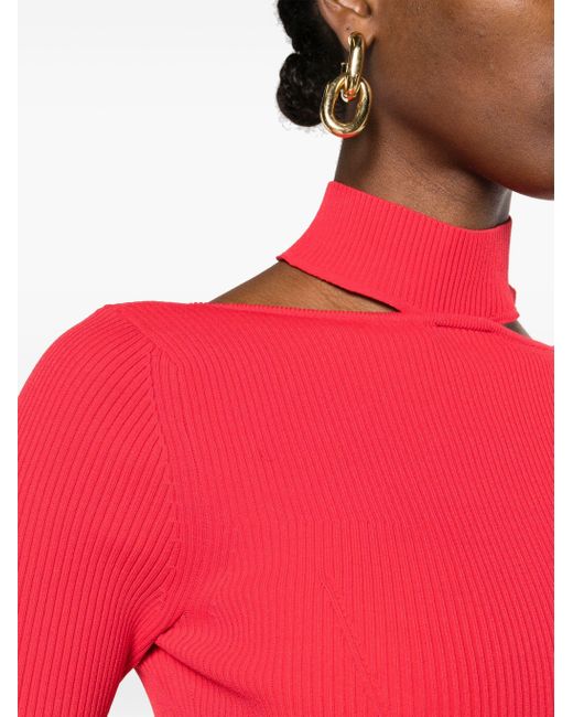 Cult Gaia Red Brianna Ribbed Knitted Top