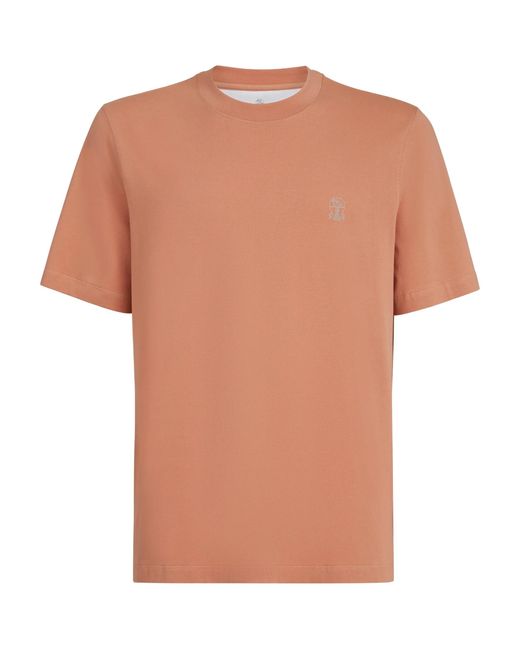Brunello Cucinelli White Logo-detail Crew-neck T-shirt for men