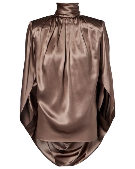 Mugler Brown Draped High-neck Top