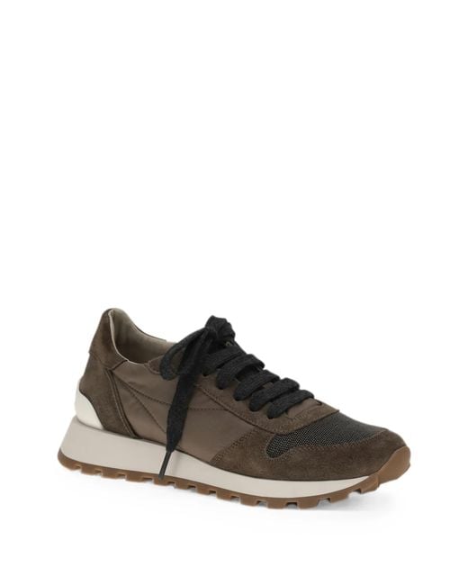Brunello Cucinelli Brown Monile Suede-panelled Sneakers