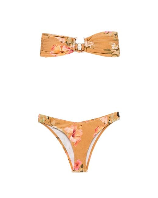 Zimmermann White Mahon Bamboo Floral-print Bikini