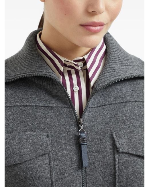 Brunello Cucinelli Gray Cashermere Zipped Cardigan