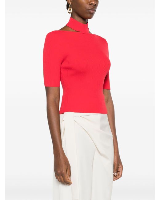 Cult Gaia Red Brianna Ribbed Knitted Top