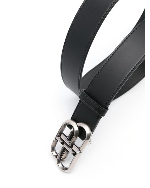 Balenciaga Black Logo-Buckle Leather Belt for men