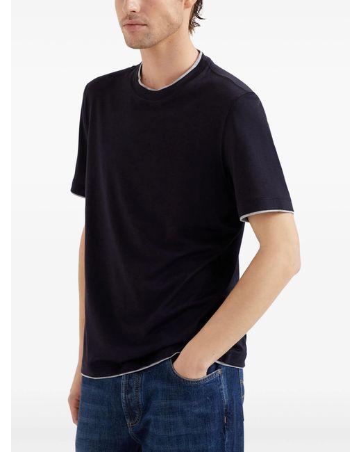 Brunello Cucinelli Black Contrasting-trim Jersey T-shirt for men