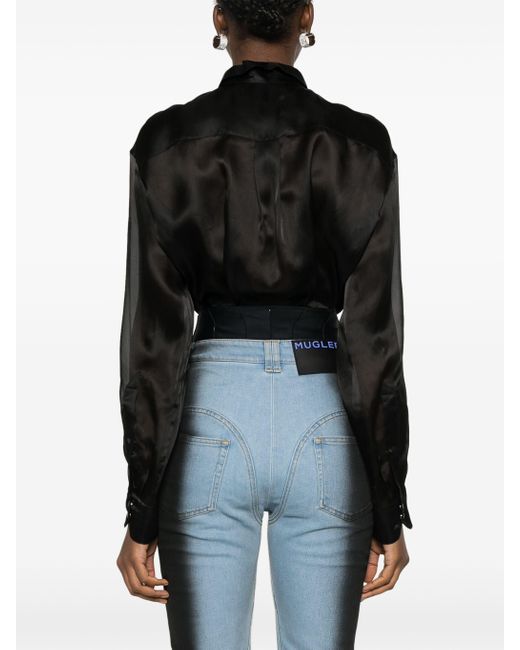 Mugler Black Semi-sheer Silk Bodysuit