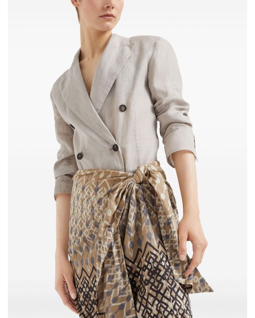 Brunello Cucinelli Gray Geometric-print Cotton Maxi Skirt