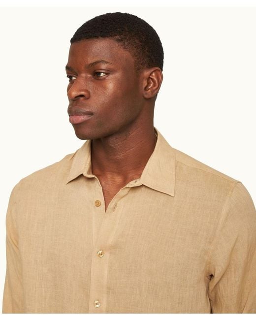 Orlebar Brown Natural Relaxed Fit Luxury Italian Linen Shirt In Biscuit Colour for men