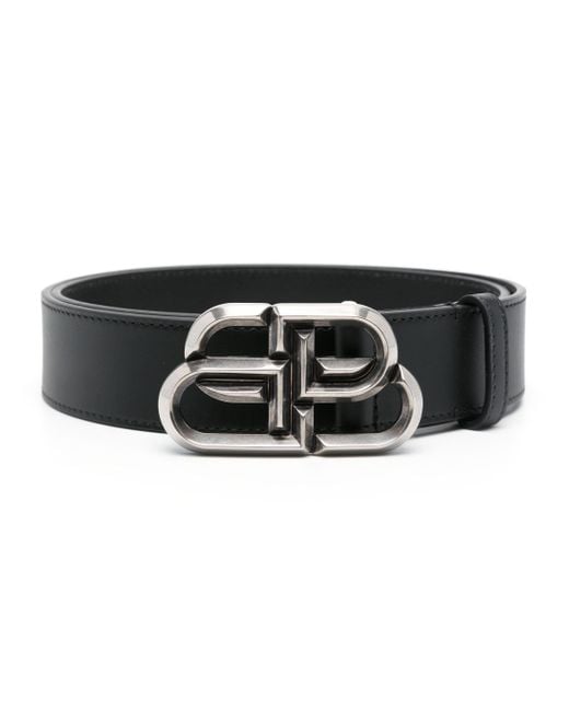 Balenciaga Black Logo-Buckle Leather Belt for men