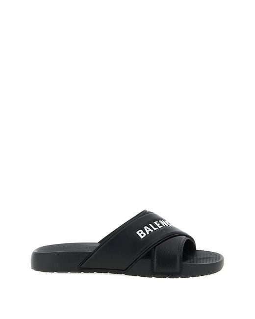 Balenciaga Black Sporty Pool Embossed Slides for men