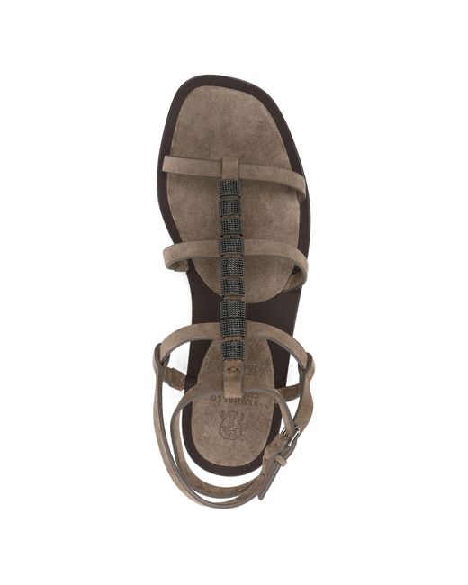 Brunello Cucinelli Natural Beaded Strappy Sandals