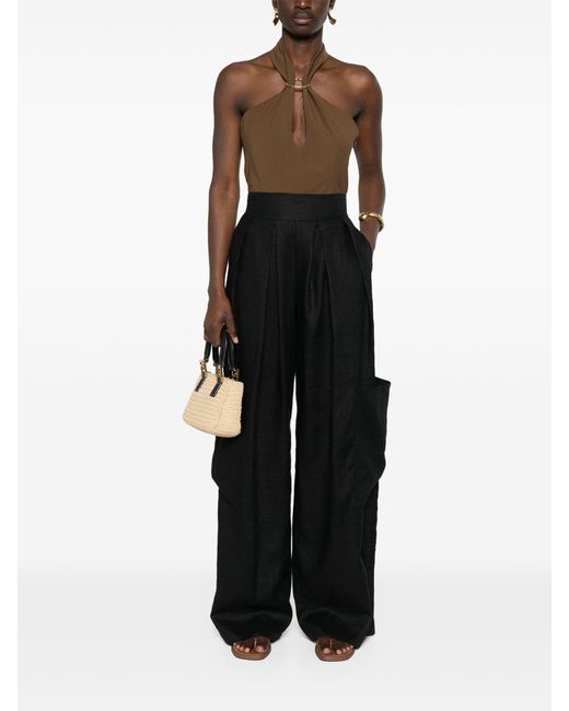 Ermanno Scervino Black Pleat-Detail Linen Trousers