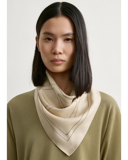 Totême Natural Embroidered Monogram Silk Scarf Ivory