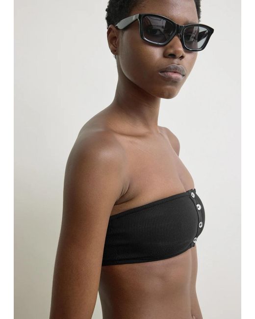 Totême Black Ribbed Strapless Bikini Top