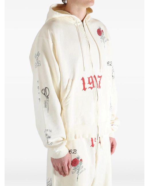 Balenciaga White Tattoo Graphic-print Zip-up Hoodie for men