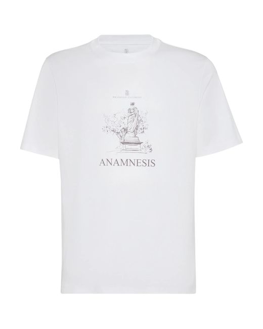 Brunello Cucinelli White Printed Cotton T-Shirt for men