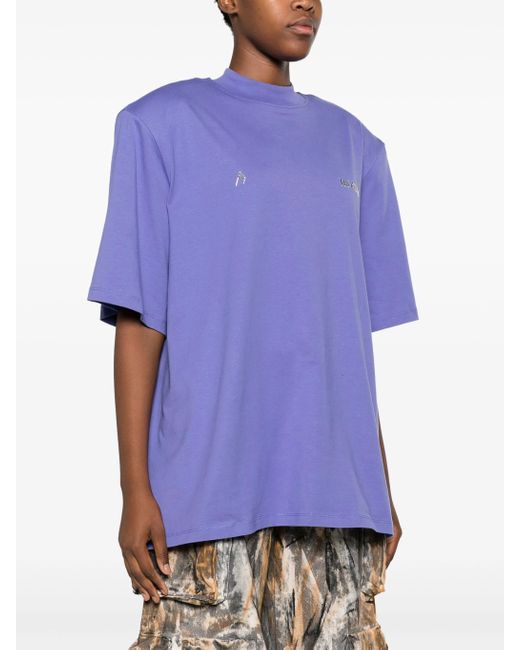 The Attico Purple Kilie Shoulder-pads Cotton T-shirt