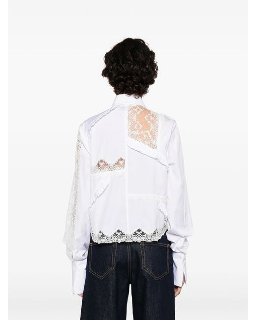 Ermanno Scervino White Lace-detail Ruffled Shirt
