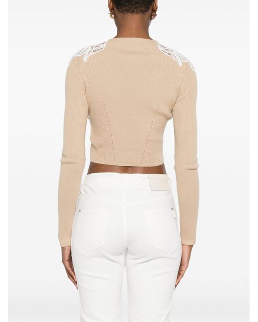 Ermanno Scervino White Lace-trimmed Ribbed Cardigan