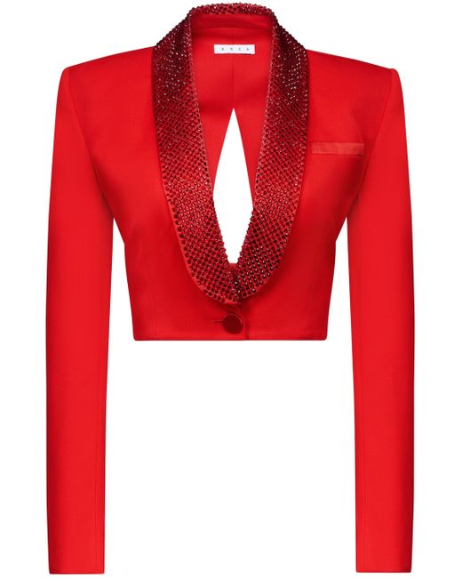 Area Red Crystal-embellished Cropped Blazer