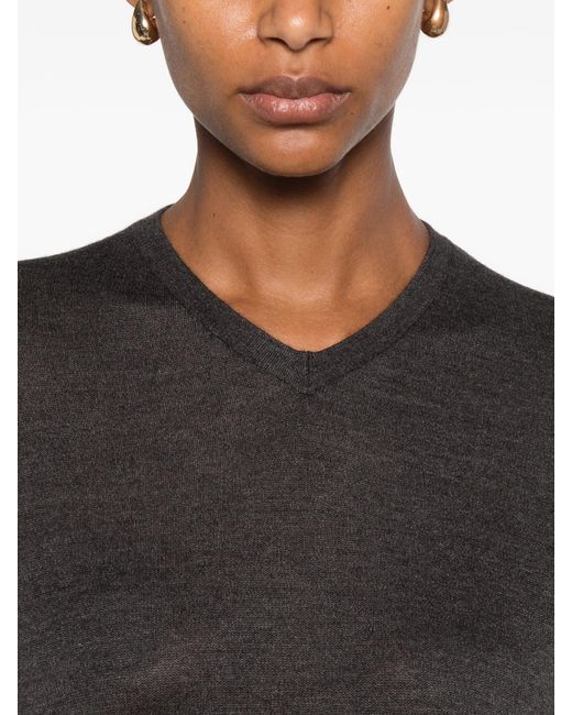 The Row Gray Ondre V-neck Long-sleeve Sweater