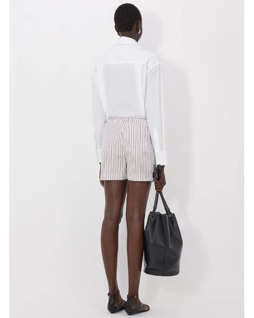 Loulou de Saison White Lory Striped Cotton Poplin Shorts