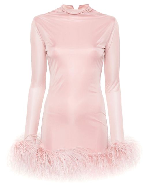 16Arlington Pink Luna Feather-trim Draped Minidress